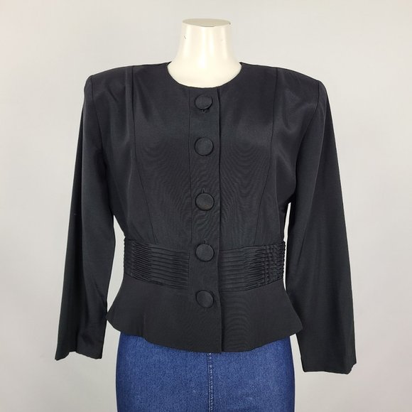 Vintage Black Button Up Pleated Waist Blazer Size S - Picture 1 of 12